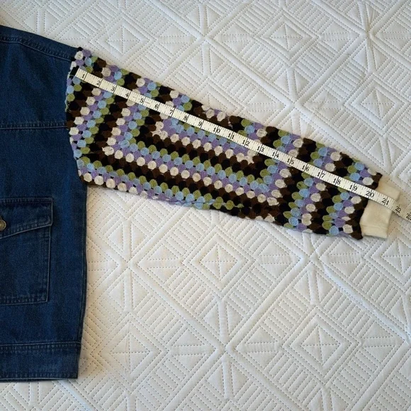 Anthropologie Crochet-Sleeve Denim Jacket Size Small